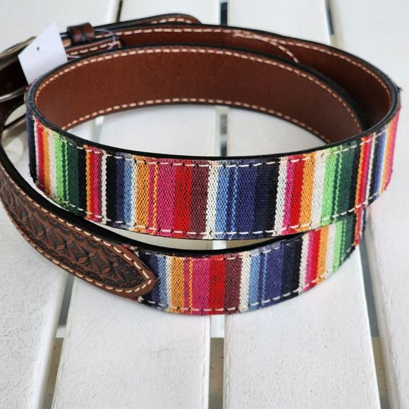 Twisted X Western Serape‎ Stripe Brown Leather Geometric Tooled Billet Size 42 - Picture 2 of 10